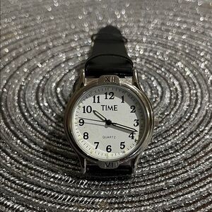 Timex Silver-Tone Watch with Black Band